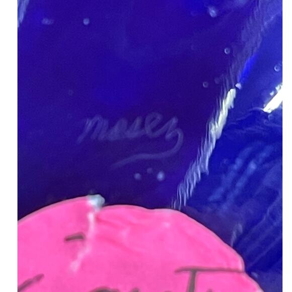 Vintage Signed Moser Art Glass Cobalt Blue Vase Gold Gilt Good Condition - Picture 12 of 12